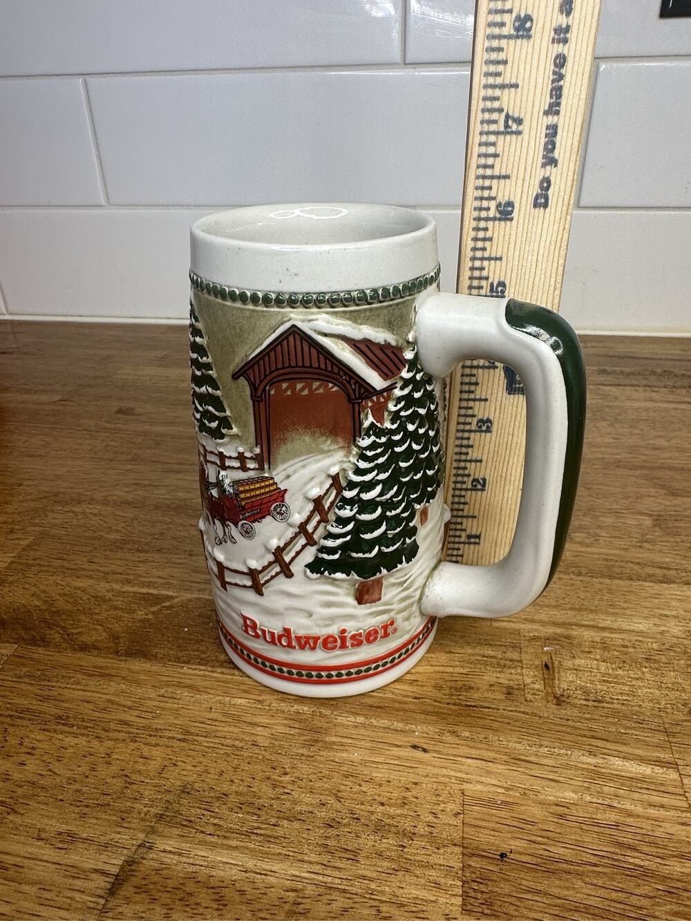 1984 Budweiser Holiday Beer Stein Ceramarte Covered Bridge Clydesdales